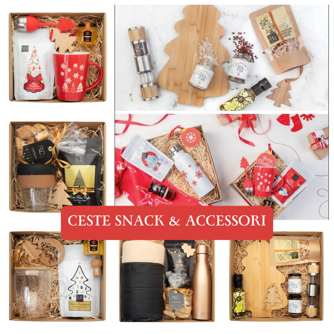 ceste natale 2023 per aziende, snack e gadget personalizzati