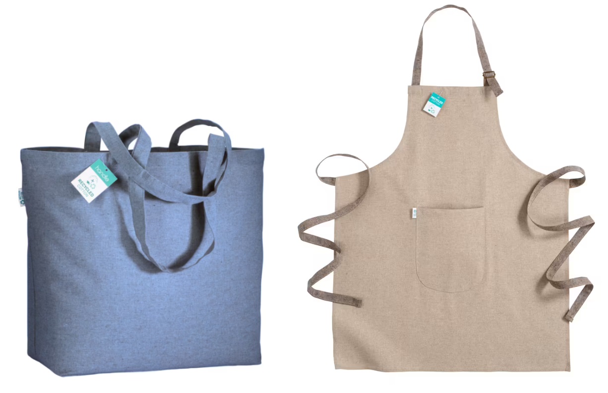 grembiuli e shopper in cotone riciclato